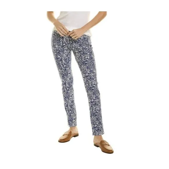 J McLaughlin Lexi Slim Stretch Jeans Womens Size 2 Blue White Floral Print NWOT