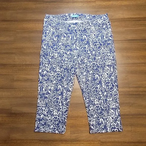 J McLaughlin Lexi Slim Stretch Jeans Womens Size 2 Blue White Floral Print NWOT