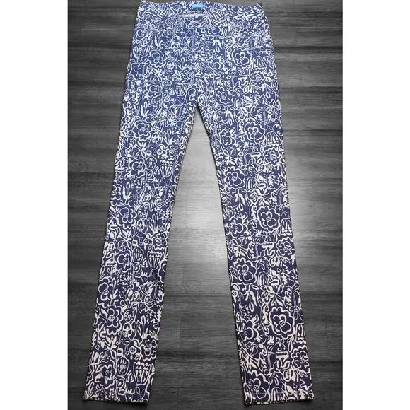 J McLaughlin Lexi Slim Stretch Jeans Womens Size 2 Blue White Floral Print NWOT