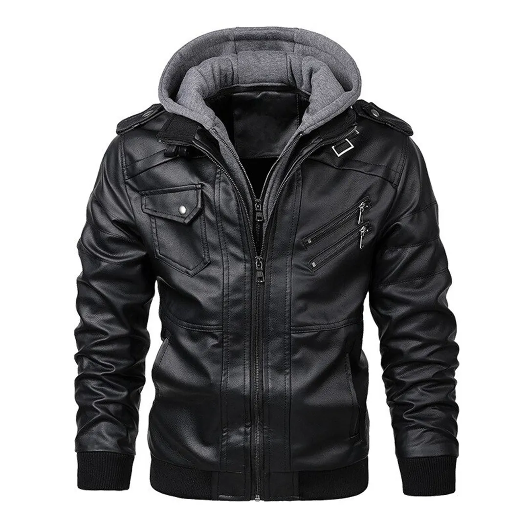Jacob - Men's leather jacket with hood