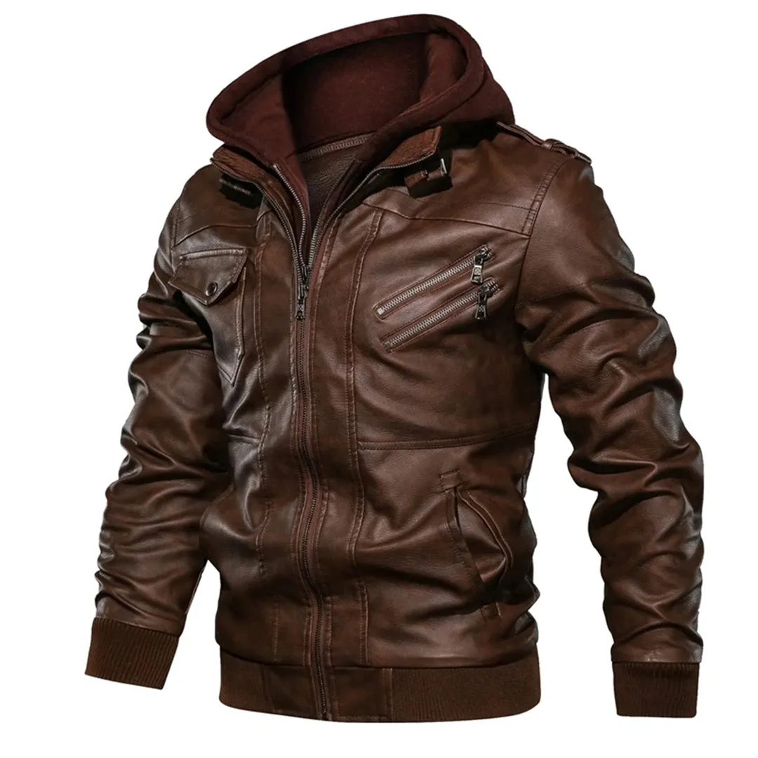 Jacob - Men's leather jacket with hood