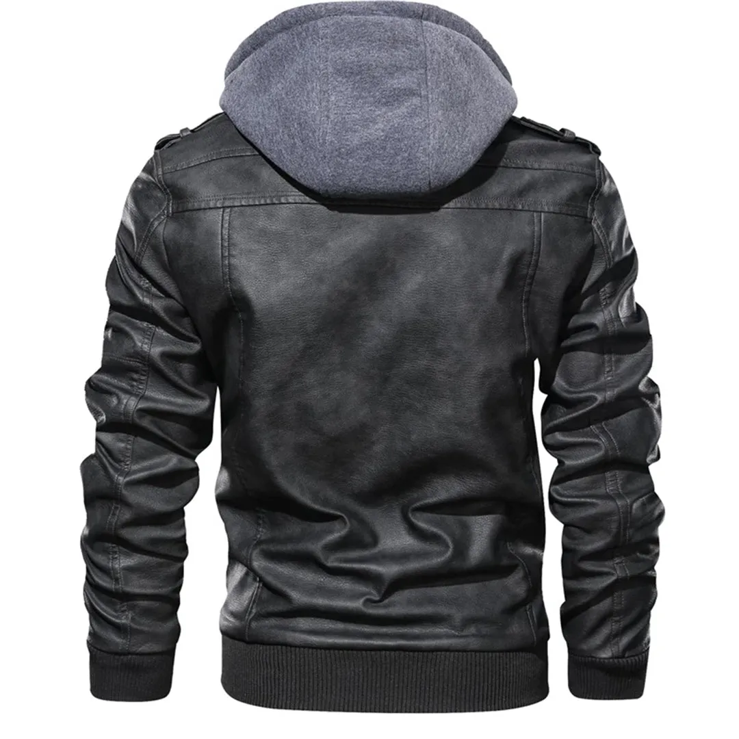 Jacob - Men's leather jacket with hood