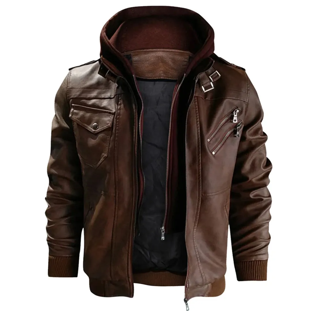 Jacob - Men's leather jacket with hood