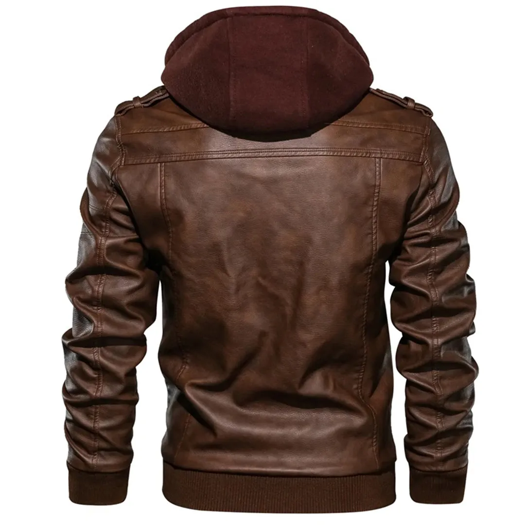 Jacob - Men's leather jacket with hood