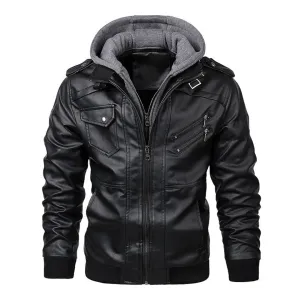 Jacob - Men's leather jacket with hood
