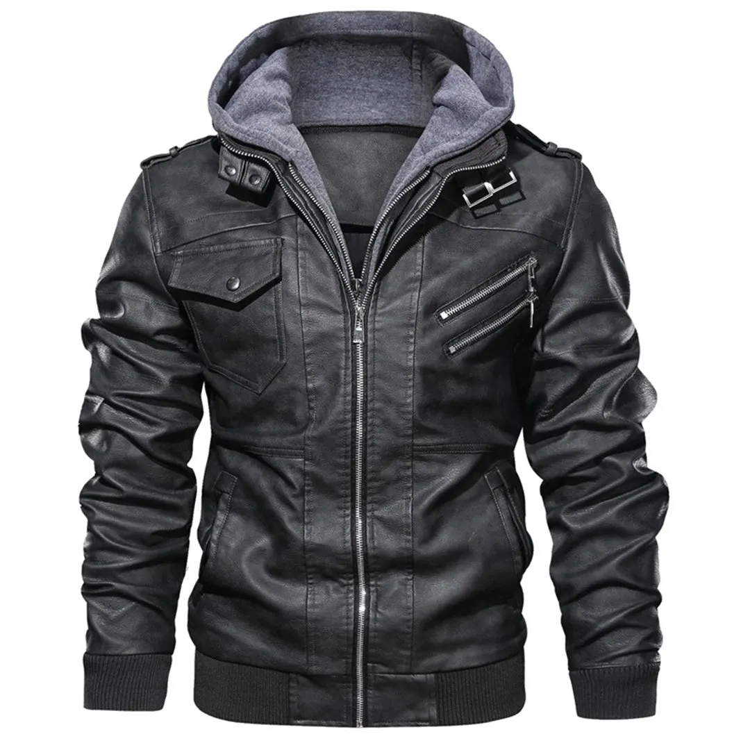 Jacob - Men's leather jacket with hood