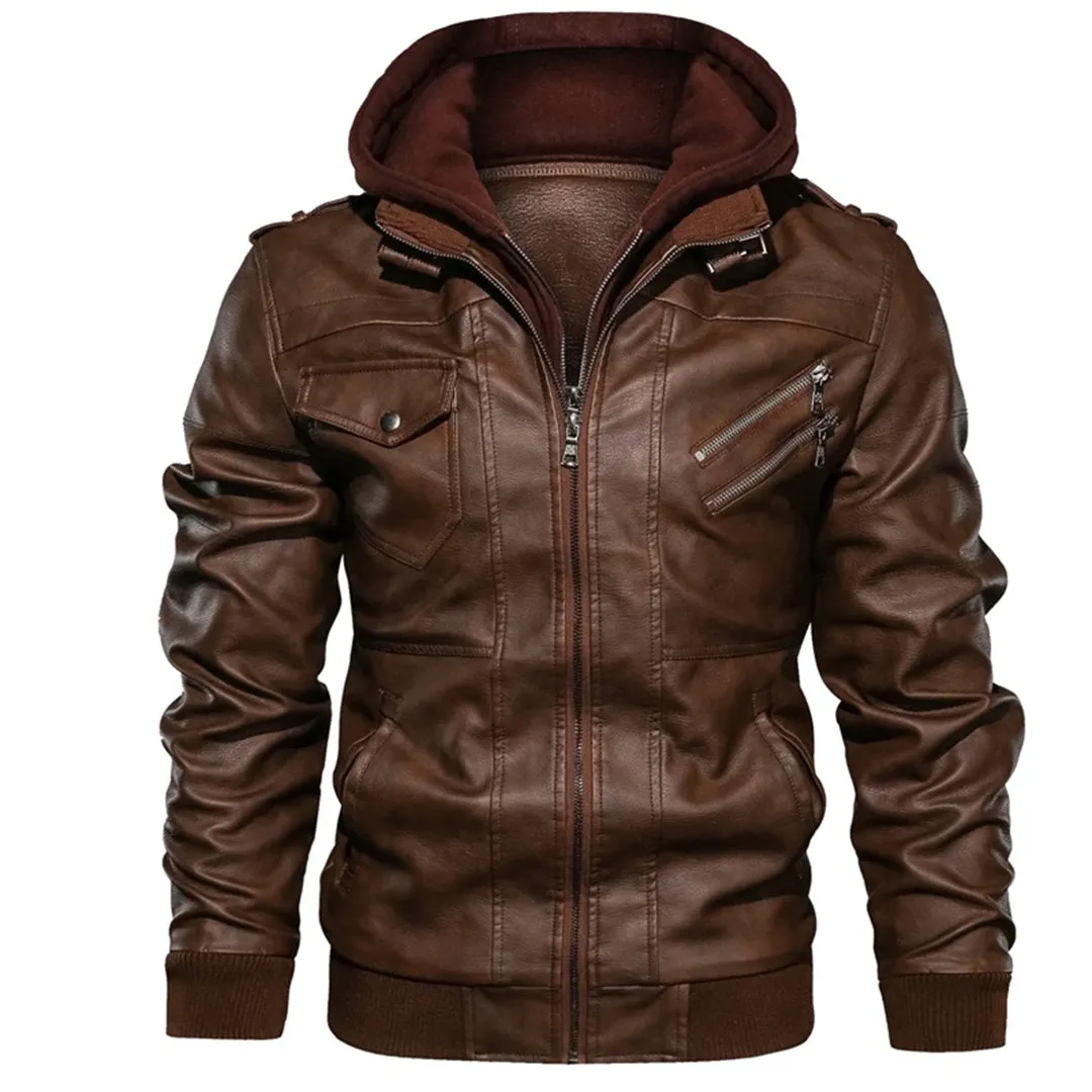 Jacob - Men's leather jacket with hood