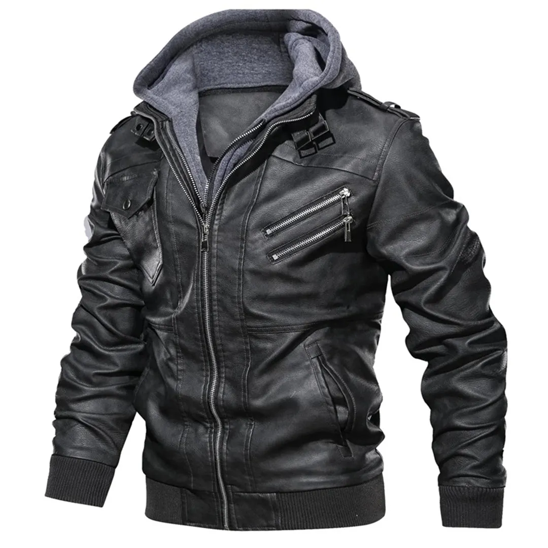 Jacob - Men's leather jacket with hood