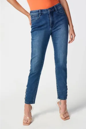Joseph Ribkoff Denim Medium Blue Grommet Ladder Cutout Slim Ankle Jeans 241900