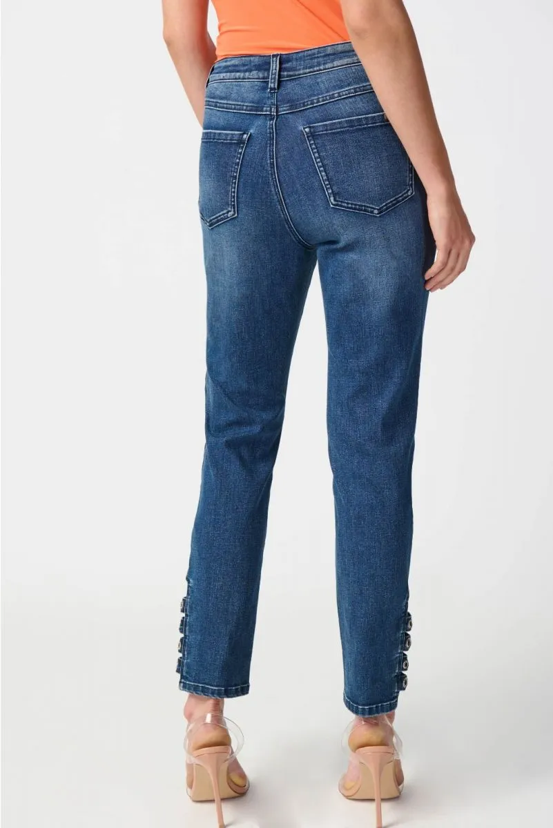 Joseph Ribkoff Denim Medium Blue Grommet Ladder Cutout Slim Ankle Jeans 241900