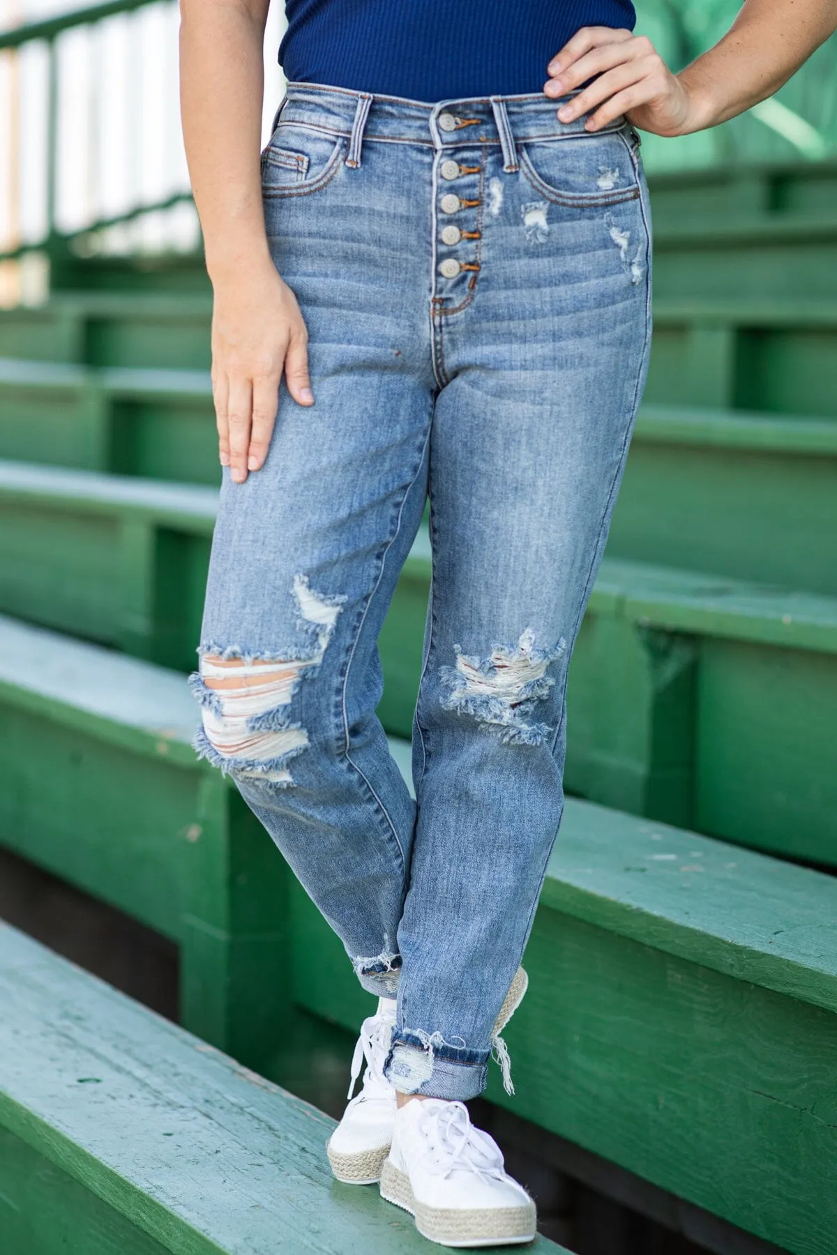 Judy Blue Button Fly Boyfriend Fit Jeans