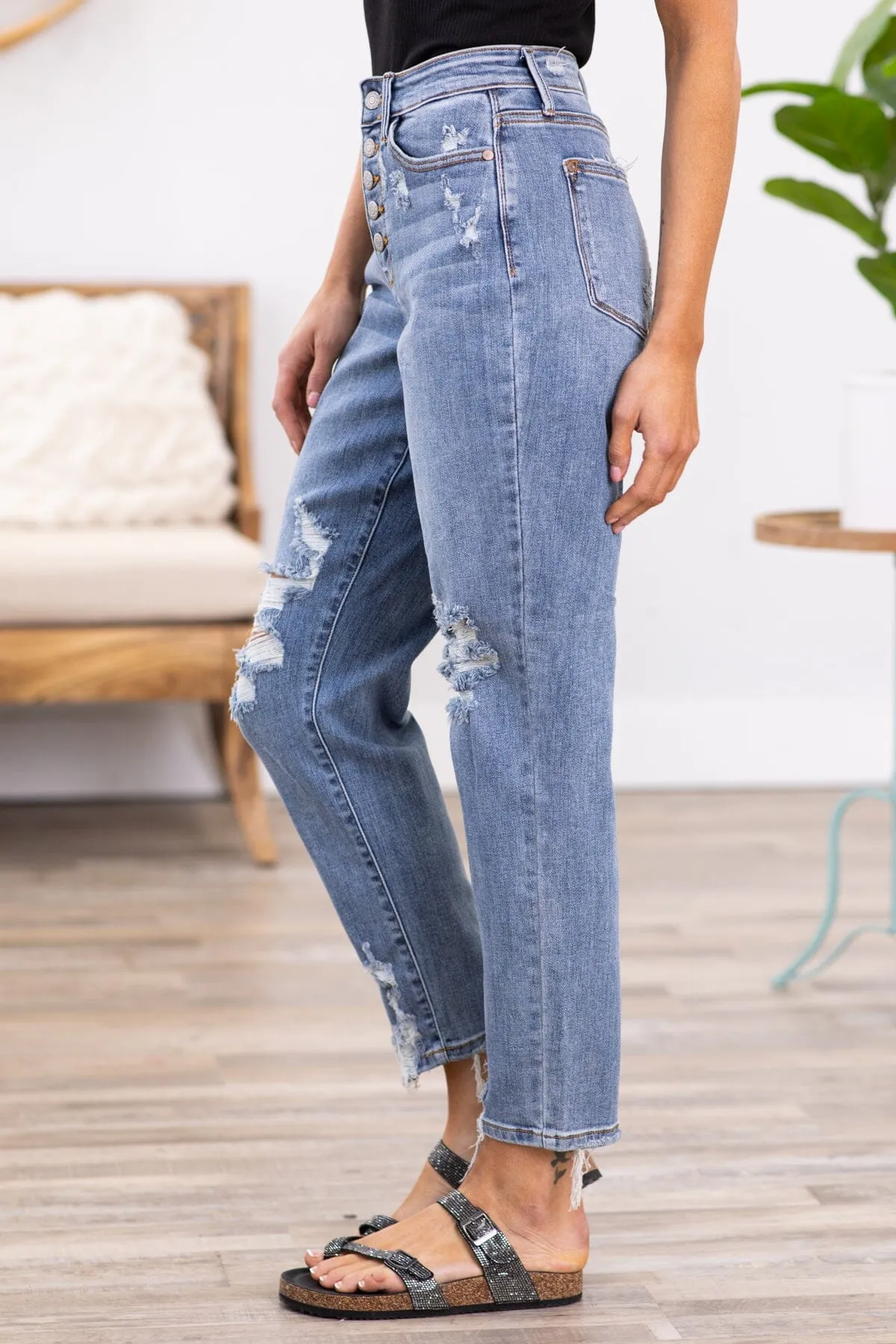 Judy Blue Button Fly Boyfriend Fit Jeans