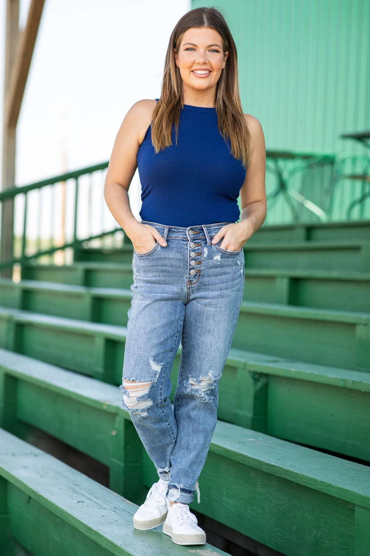 Judy Blue Button Fly Boyfriend Fit Jeans
