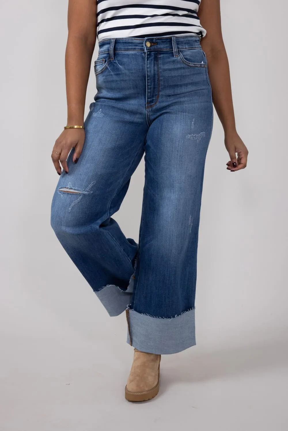 Judy Blue High-Rise Medium Wash Retro Wide Leg Jeans for Women | 82636REG