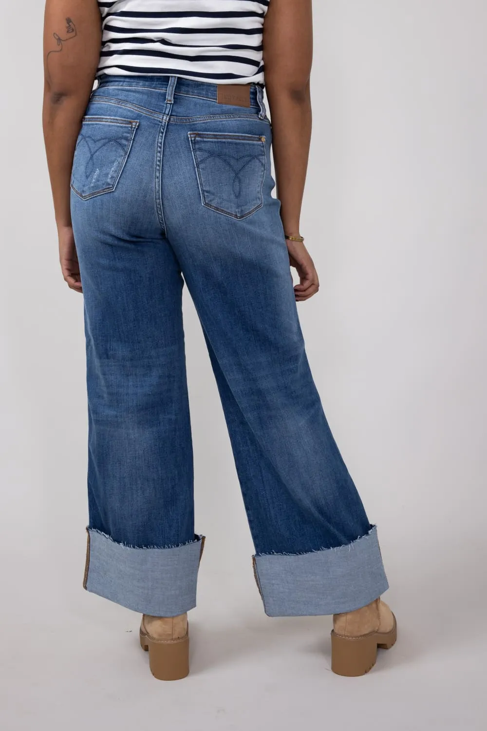 Judy Blue High-Rise Medium Wash Retro Wide Leg Jeans for Women | 82636REG