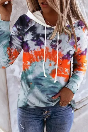 KaleaBoutique Tie Dye Drawstring Kangaroo Pocket Hoodie Top