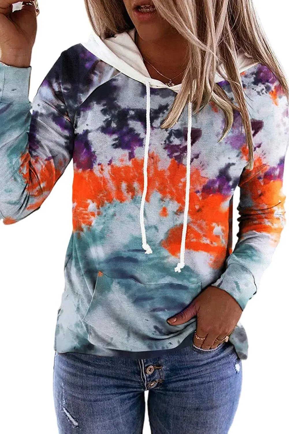 KaleaBoutique Tie Dye Drawstring Kangaroo Pocket Hoodie Top