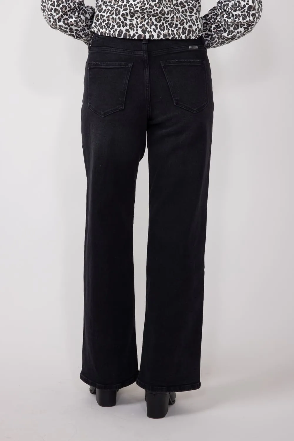 KanCan High Rise Wide Leg Clean Hem Jeans for Women in Black | KC70085BK
