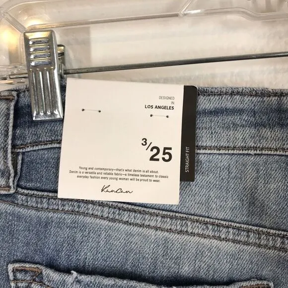 KanCan Womens Tina High Rise Slim Straight Jeans Size 3/25 Distressed Blue Denim