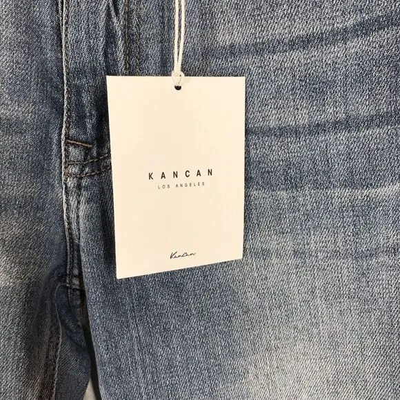 KanCan Womens Tina High Rise Slim Straight Jeans Size 3/25 Distressed Blue Denim