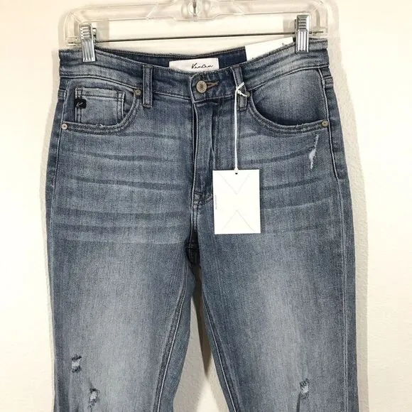 KanCan Womens Tina High Rise Slim Straight Jeans Size 3/25 Distressed Blue Denim