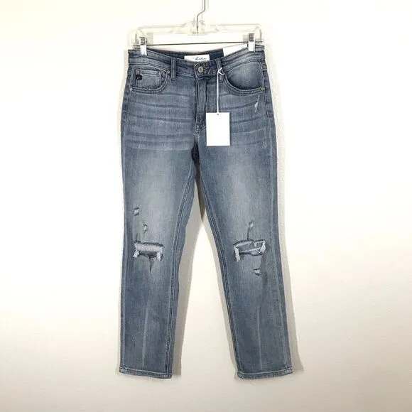 KanCan Womens Tina High Rise Slim Straight Jeans Size 3/25 Distressed Blue Denim