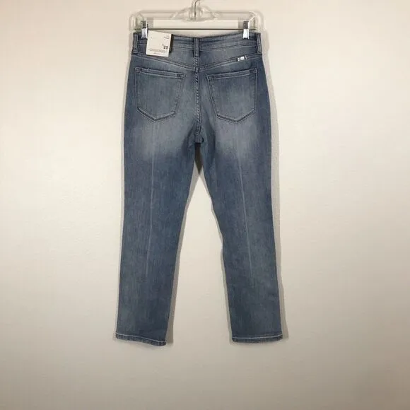 KanCan Womens Tina High Rise Slim Straight Jeans Size 3/25 Distressed Blue Denim