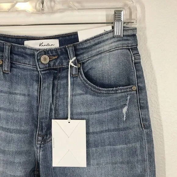 KanCan Womens Tina High Rise Slim Straight Jeans Size 3/25 Distressed Blue Denim
