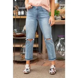 KanCan Womens Tina High Rise Slim Straight Jeans Size 3/25 Distressed Blue Denim
