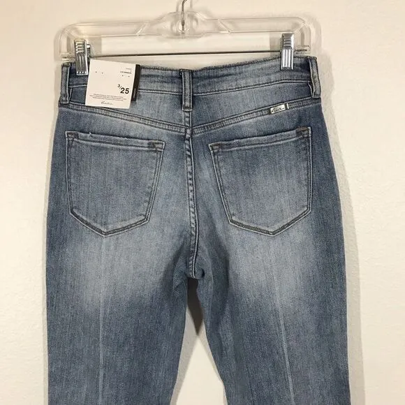 KanCan Womens Tina High Rise Slim Straight Jeans Size 3/25 Distressed Blue Denim