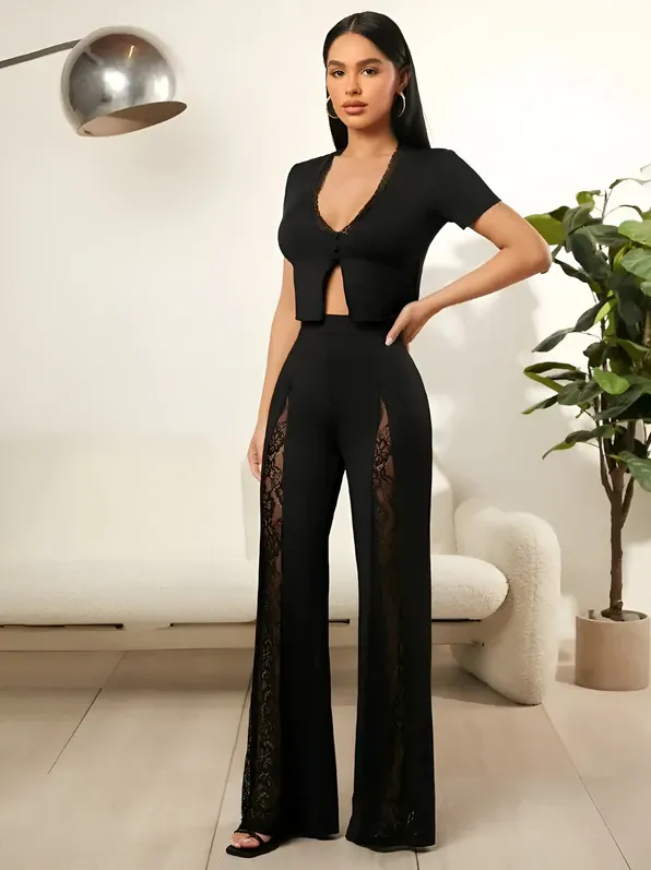 Karel - elegant flare jeans with lace applications