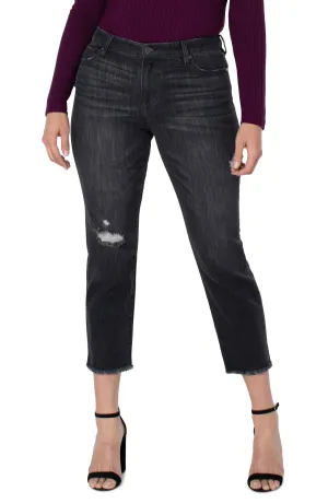 Kennedy Crop Straight Denim Frayed Hem Jeans w/Distress