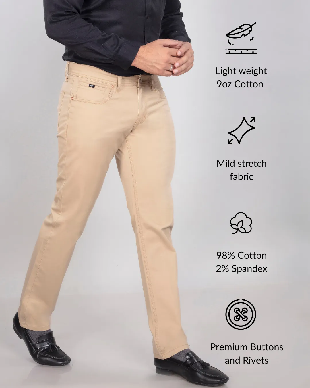 Khaki Cotton Stretch Jeanos