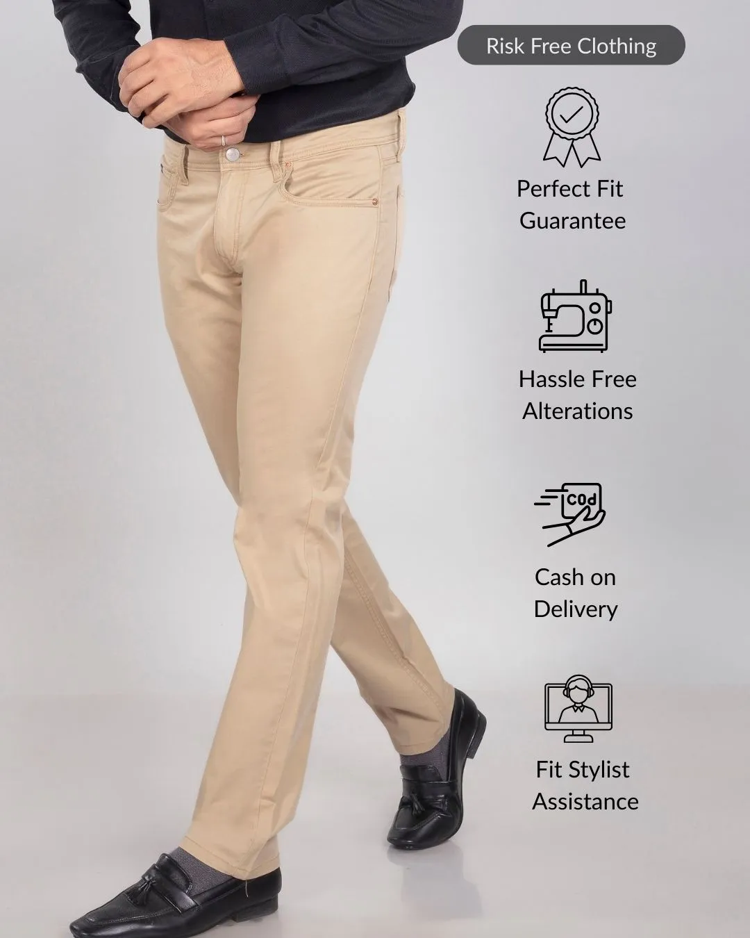 Khaki Cotton Stretch Jeanos