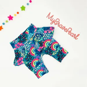Kids Ready To Ship 2Y-6Y Grow-With-Me Teal Rainbow Cheetah Skirtie Harem Shorts