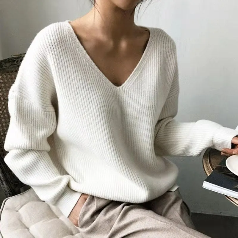 Korean-Style V-Neck Irregular Loose Sweater