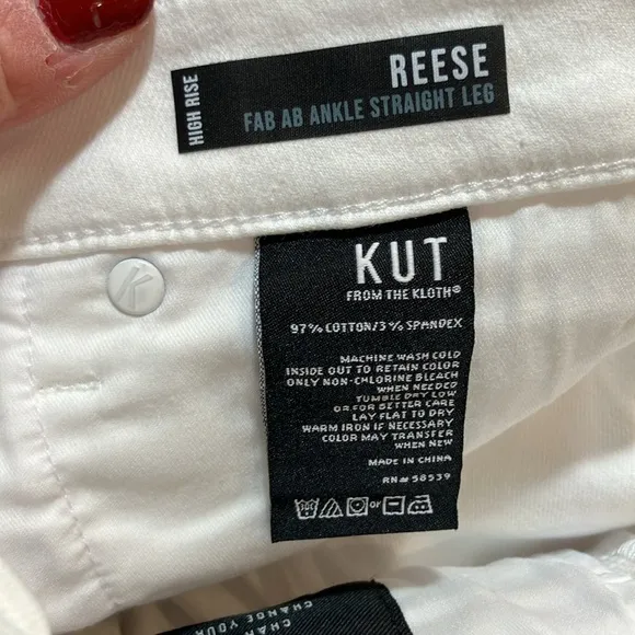 Kut from the Kloth White Reese fab ab ankle straight leg high-rise size 2