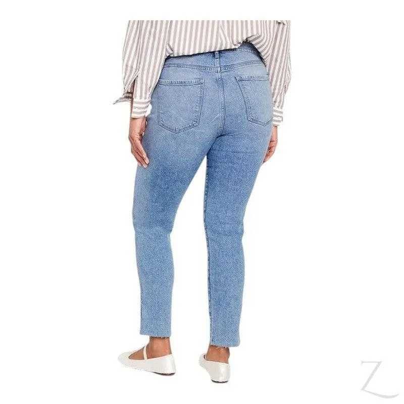 Ladies High Rise Super Strong Slightly Stretchy Slim Fit Denim Jeans With Cropped Hem | Plain | "Samina"