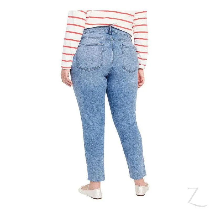 Ladies High Rise Super Strong Slightly Stretchy Slim Fit Denim Jeans With Cropped Hem | Plain | "Samina"