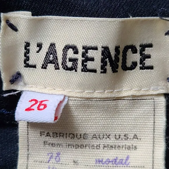 L'AGENCE Margot Skinny Metro Coated Stretch Raw Hem Jeans Blue Black Shimmer 26