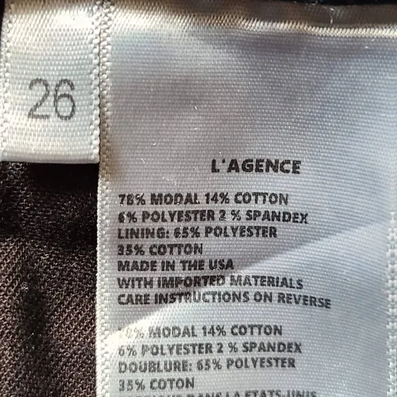 L'AGENCE Margot Skinny Metro Coated Stretch Raw Hem Jeans Blue Black Shimmer 26