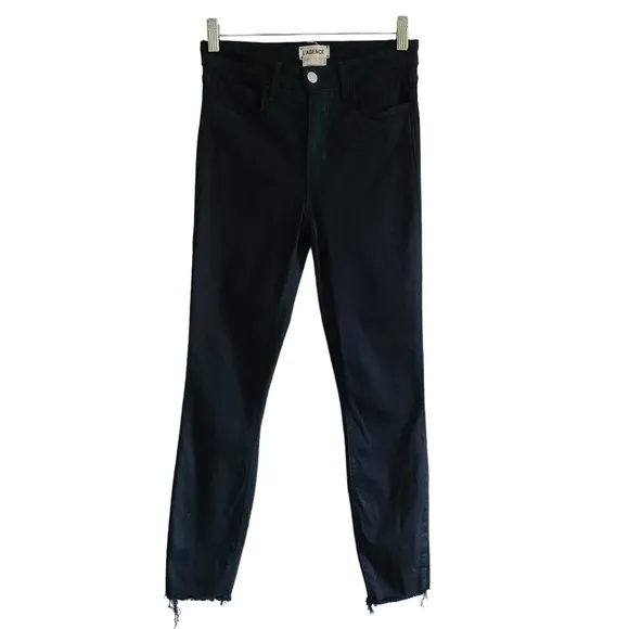 L'AGENCE Margot Skinny Metro Coated Stretch Raw Hem Jeans Blue Black Shimmer 26