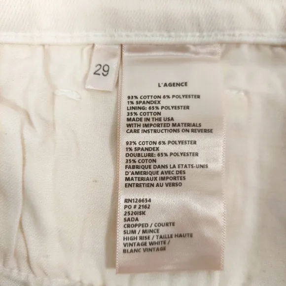 L'agence Sada Cropped Slim High Rise Vintage White Jeans