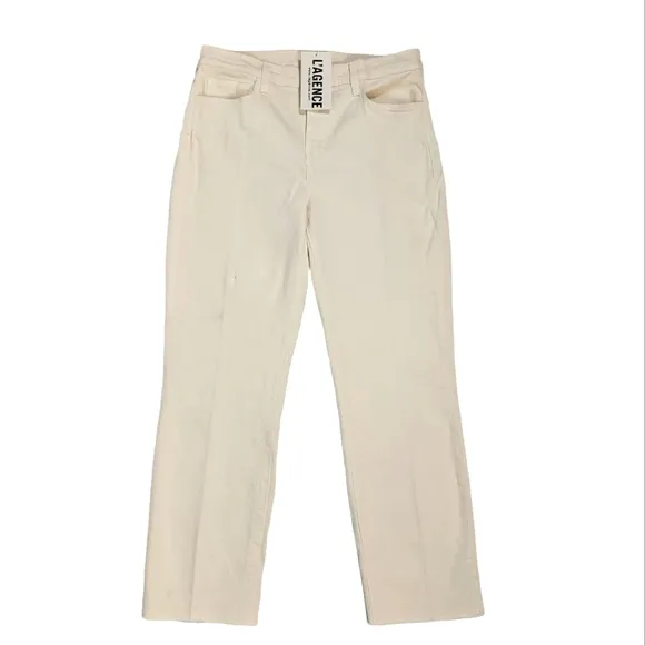 L'agence Sada Cropped Slim High Rise Vintage White Jeans