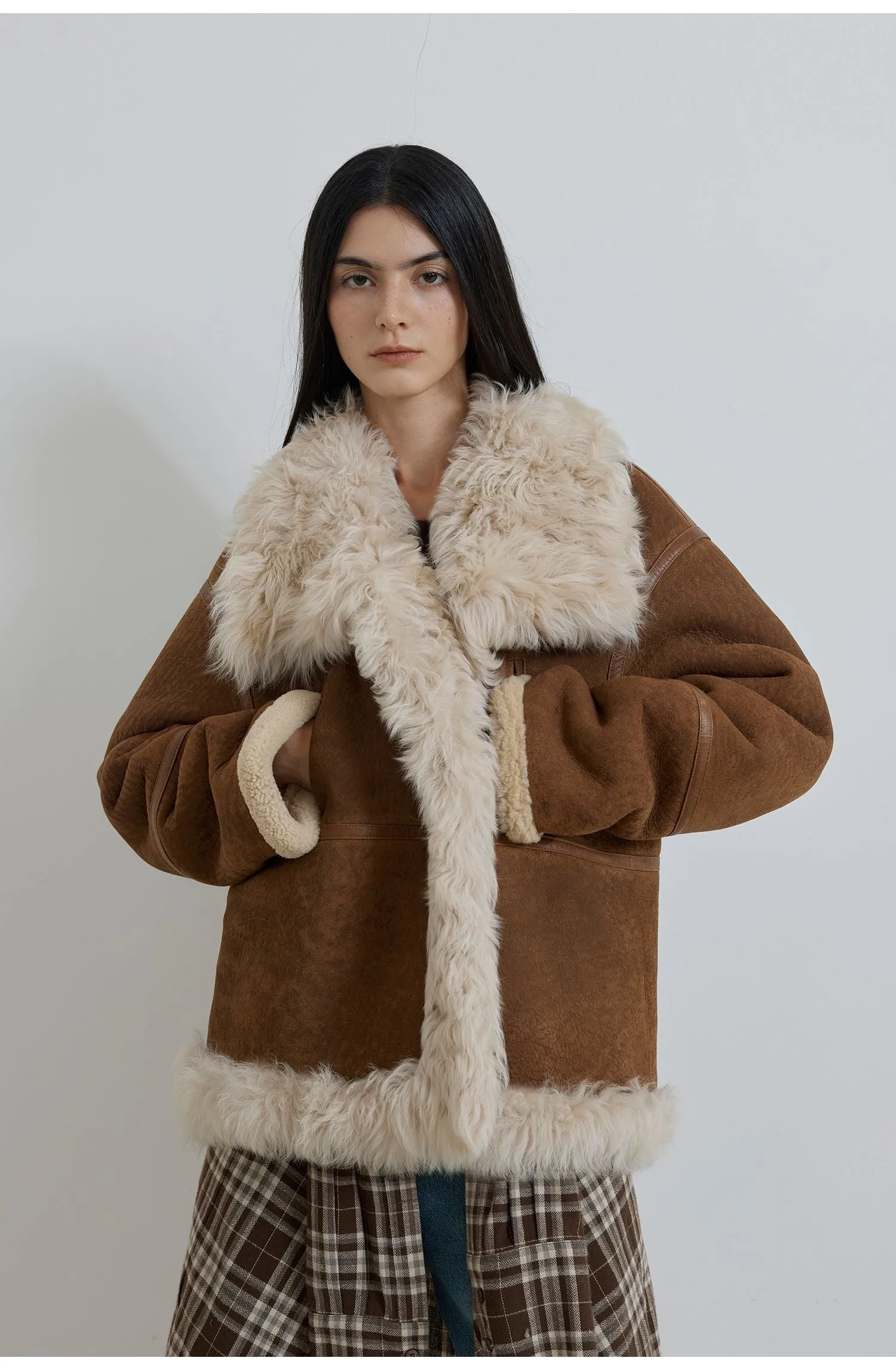 Lapel Splicing Fur Jacket