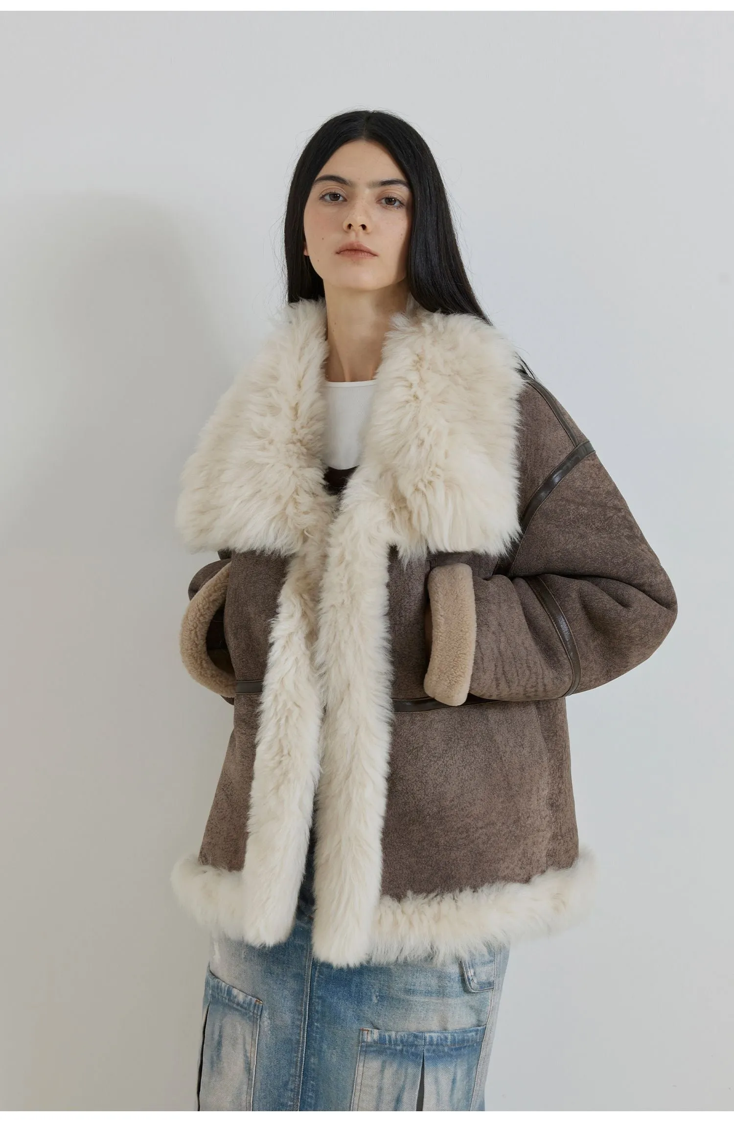 Lapel Splicing Fur Jacket