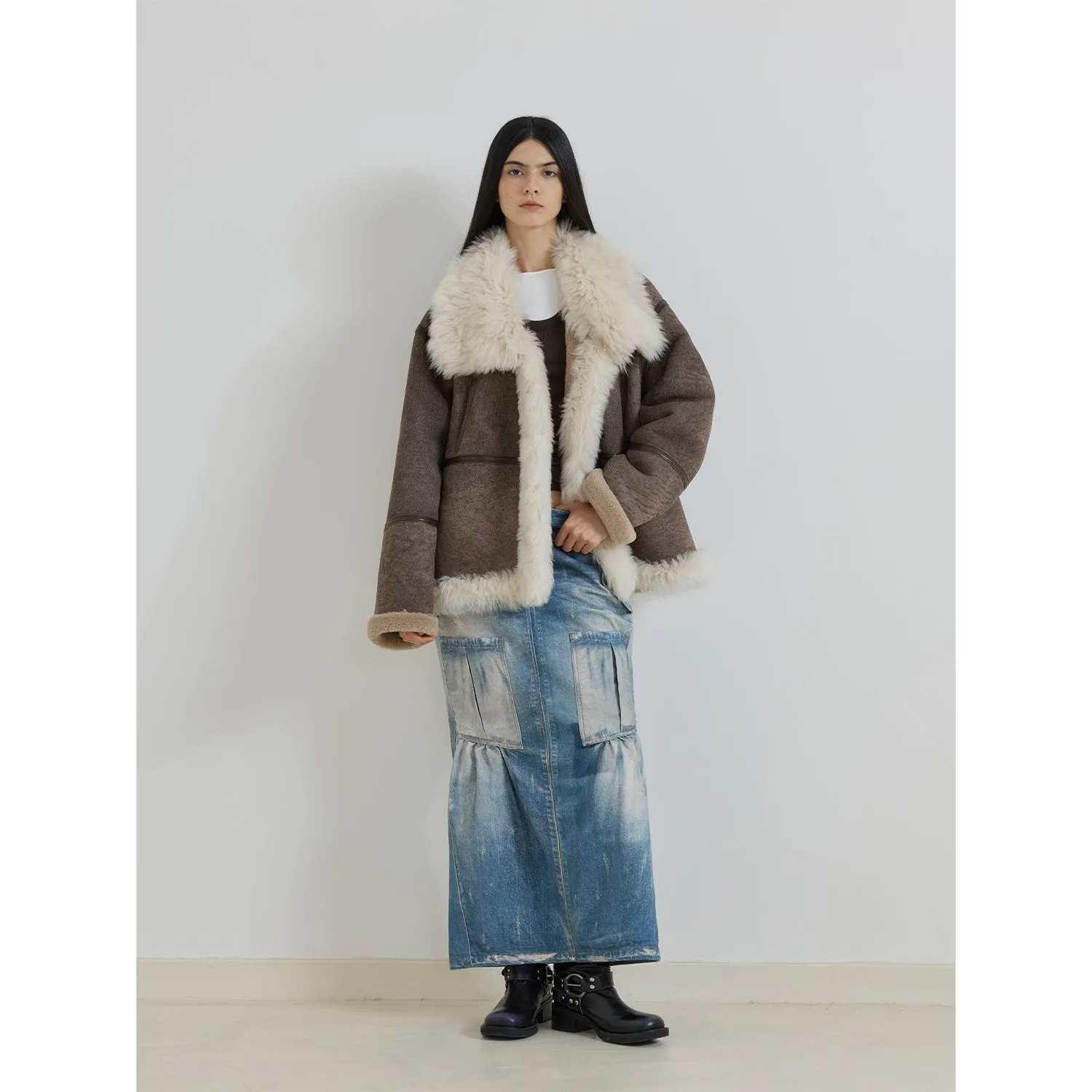 Lapel Splicing Fur Jacket