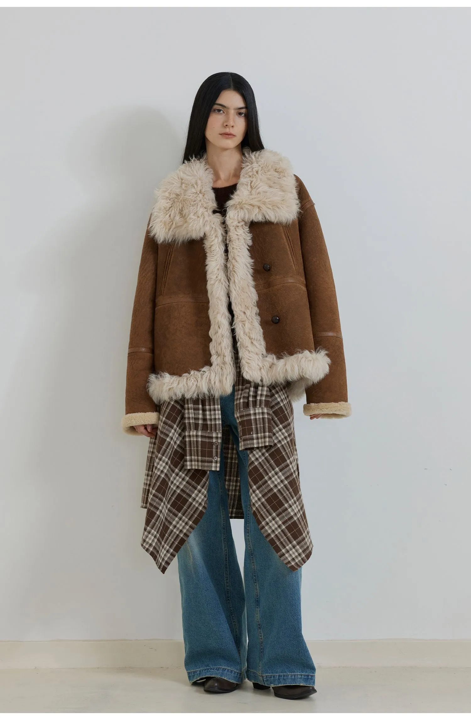 Lapel Splicing Fur Jacket
