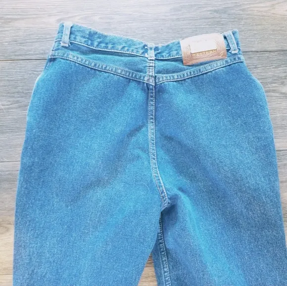 Lawman Western Vintage Jeans Criss Cross Leather Strap High Rise Jeans Rancher .
