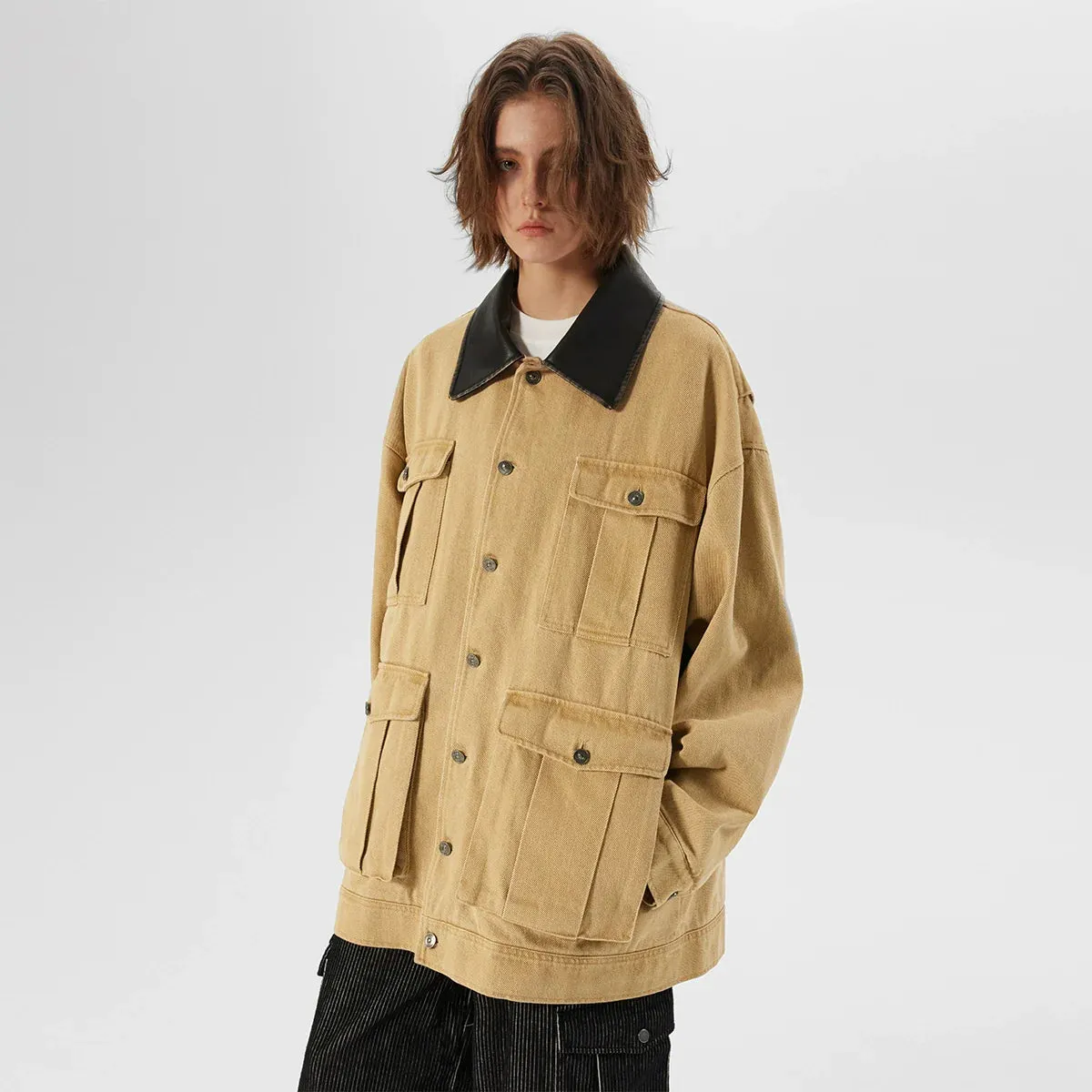 Leather Collar Utility Jacket